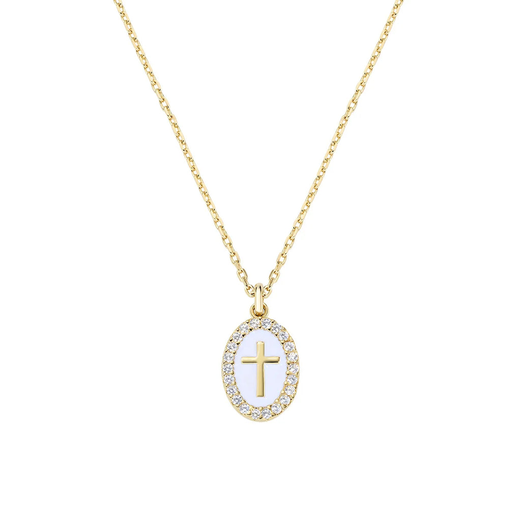 Collana donna Amen croce smaltata placcato oro 18k gold