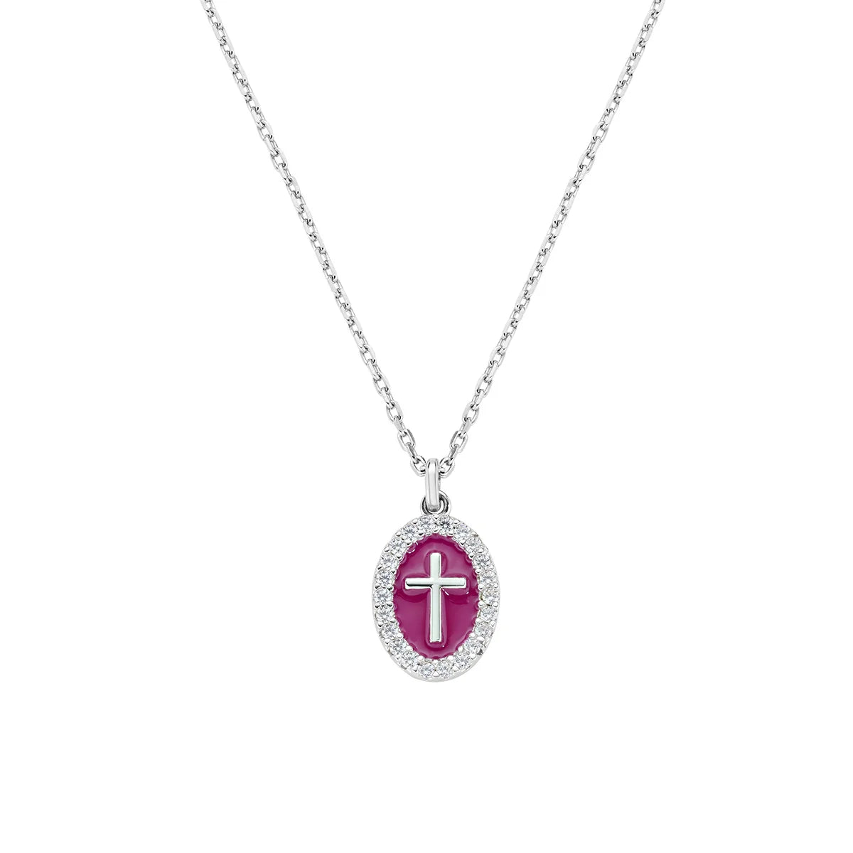 Collana donna Amen croce smaltata bagnata rodio  silver