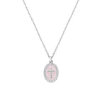 Collana donna Amen croce smaltata bagnata rodio  silver