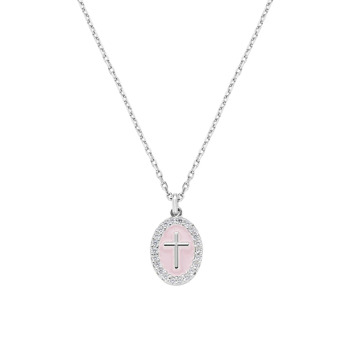 Collana donna Amen croce smaltata bagnata rodio  silver