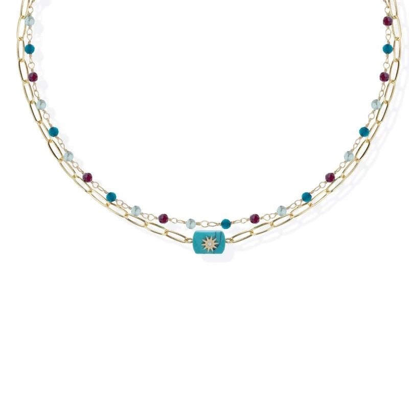 Collana donna acciaio Liu Jo con pietre  colorate 2 fili  color oro