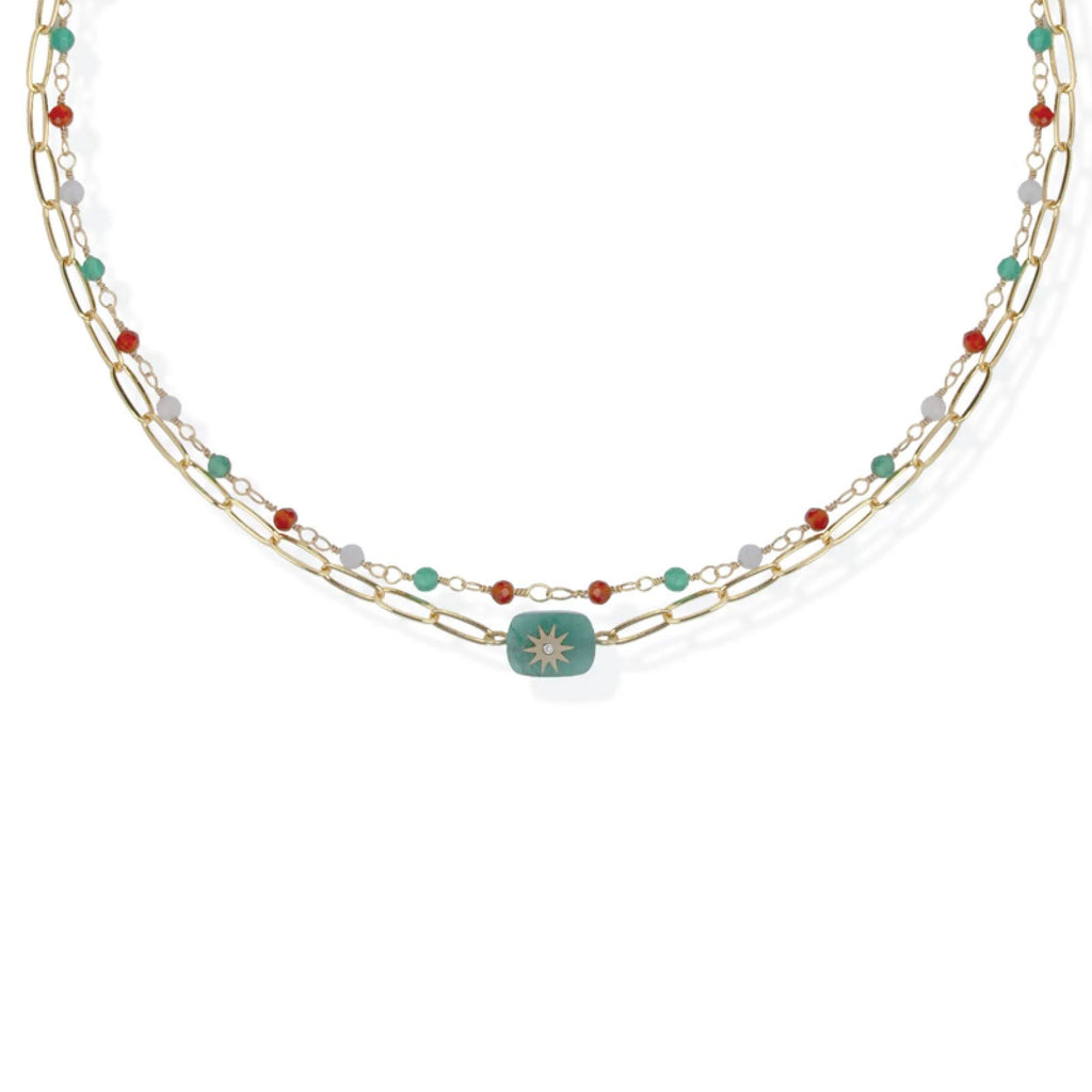 Collana donna acciaio Liu Jo con pietre  colorate 2 fili  color oro