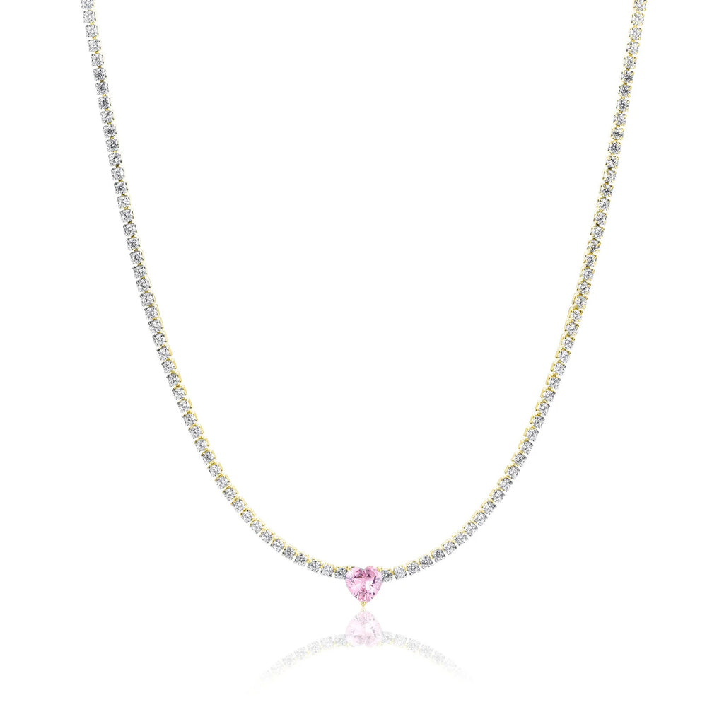 Collana donna acciaio tennis gold cuore Brand