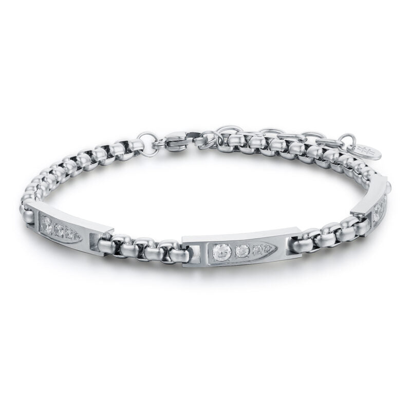 Bracciale acciaio uomo Brand brillantini 55ZBR006/N