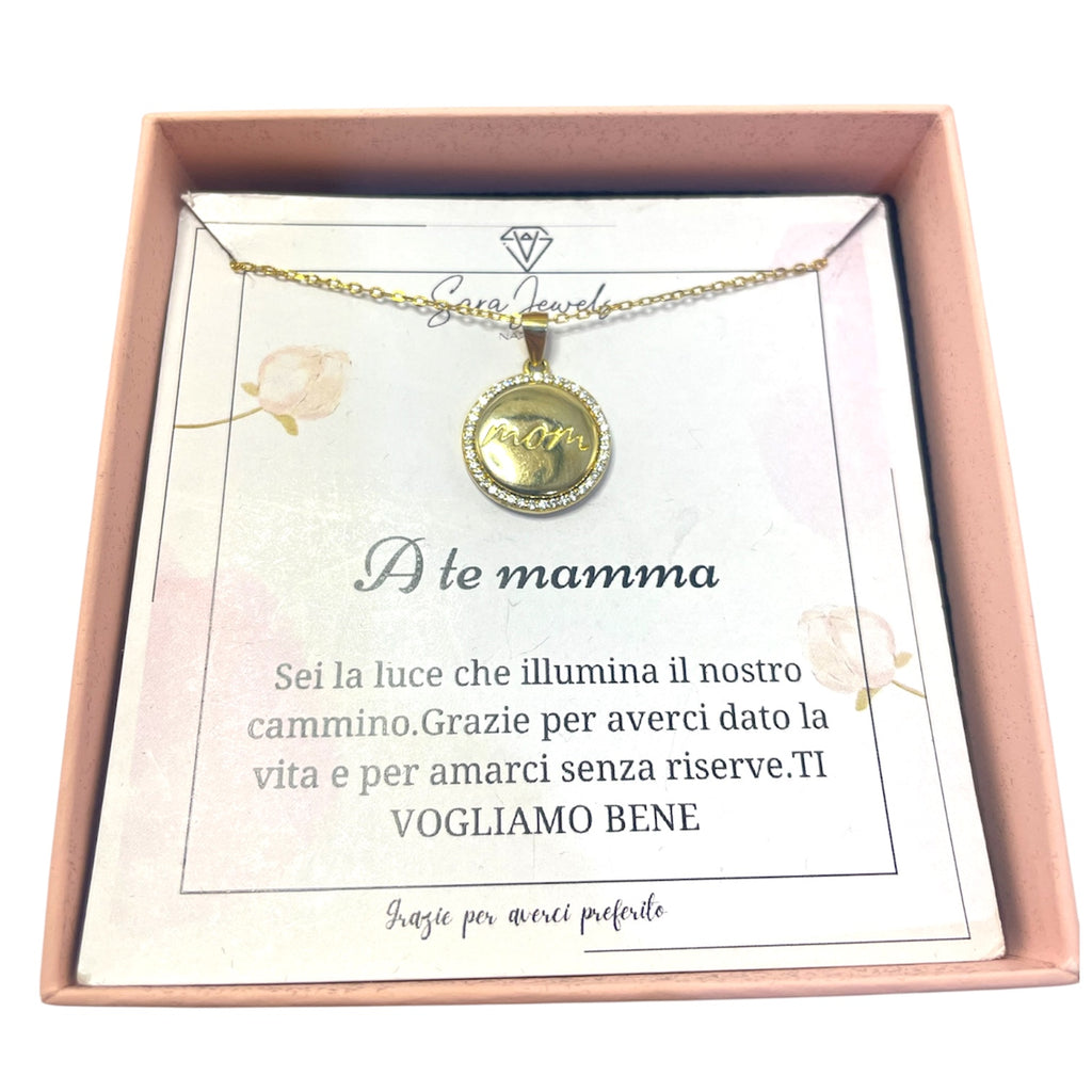 Collana Festa della Mamma  argento  Mom con dedica