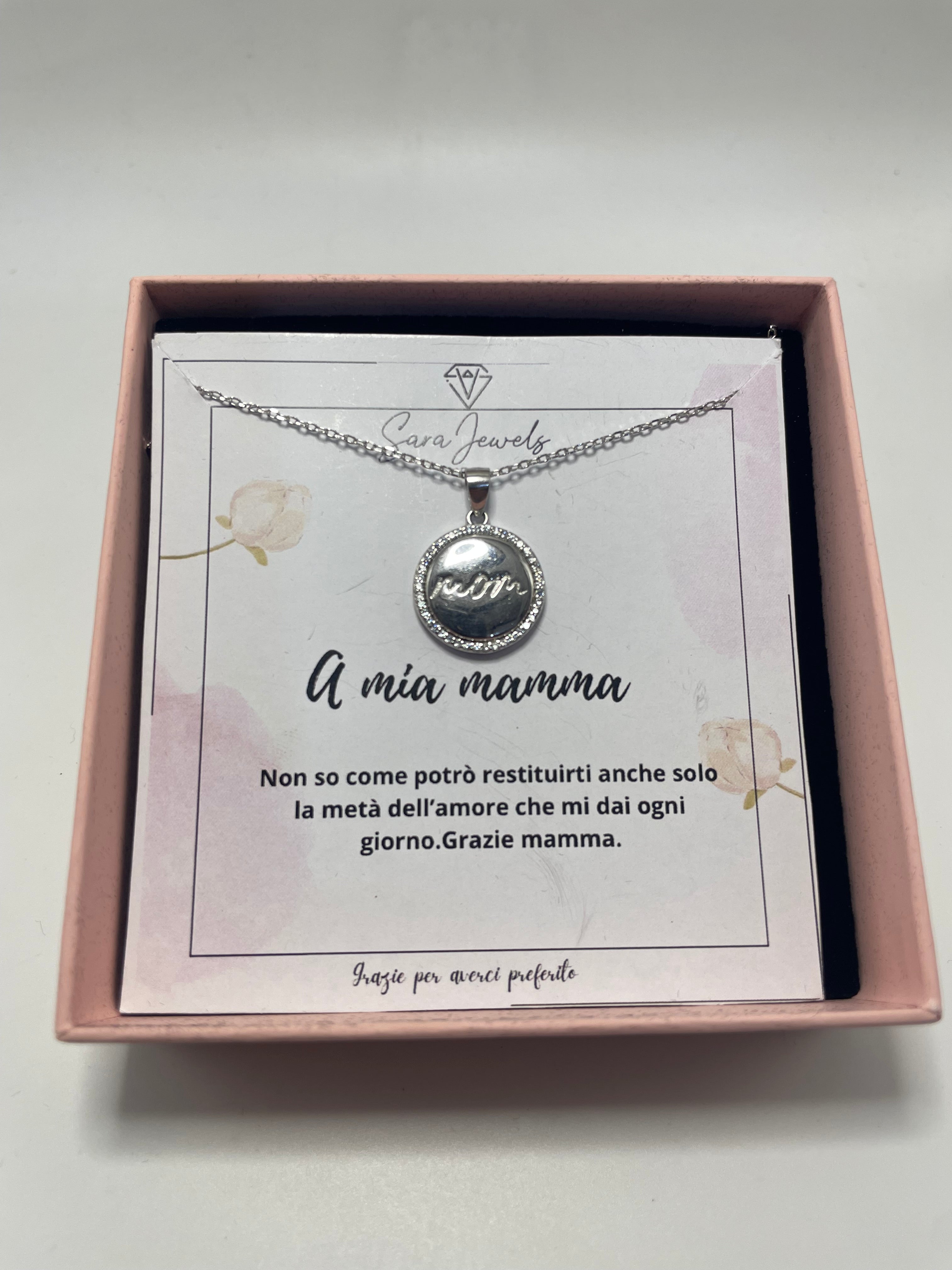 Collana Festa della Mamma  argento  Mom con dedica