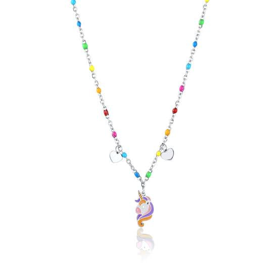 Collana acciaio bambina  Brand con unicorno e cuori