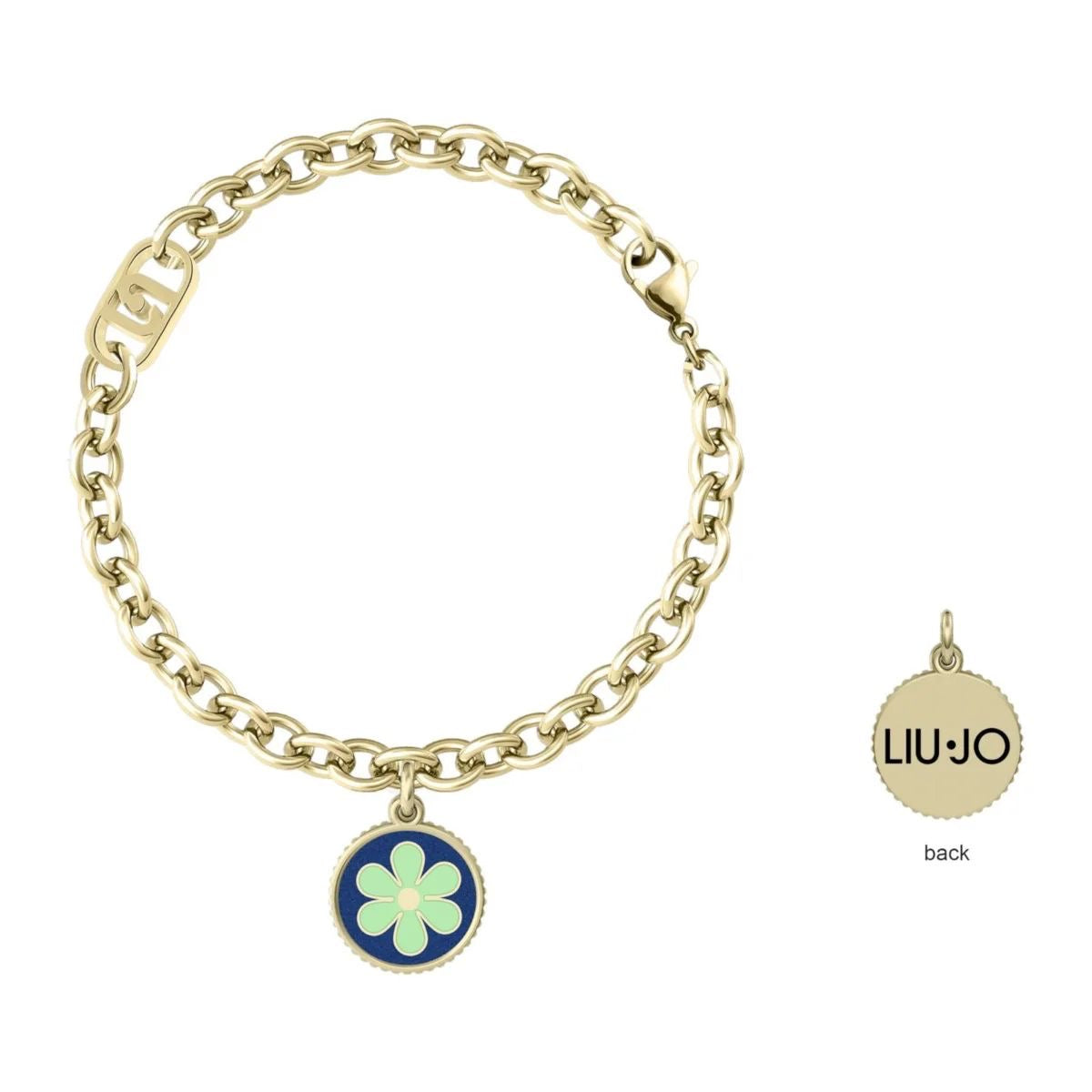 Bracciale acciaio donna Liu Jo con pendente fiore smaltato  oro