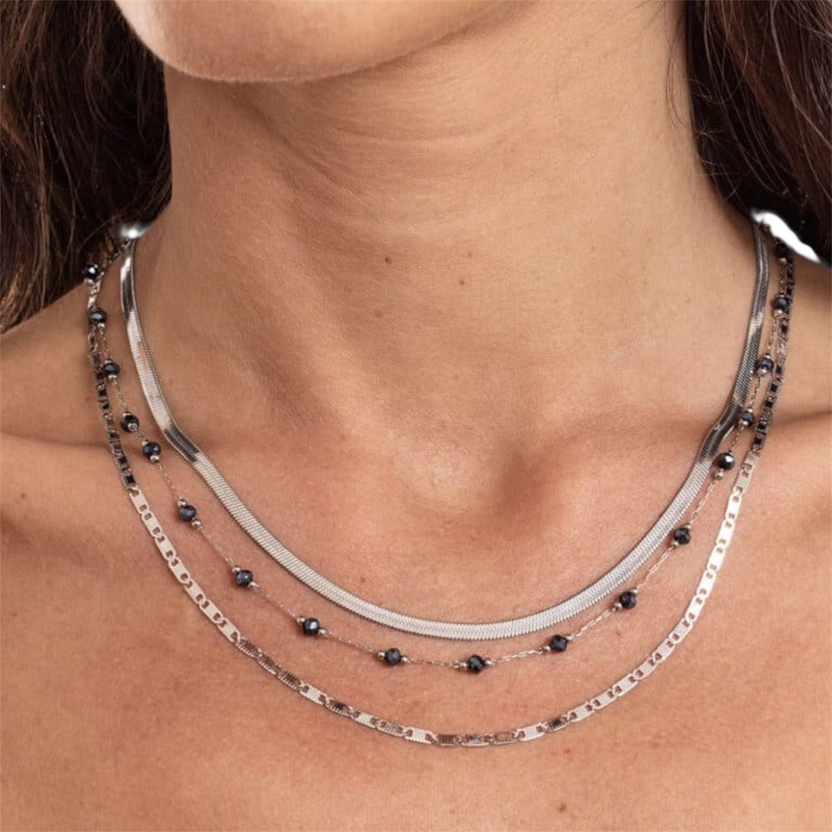 Collana donna acciaio Brand triplo filo 30NK003