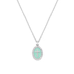 Collana donna Amen croce smaltata bagnata rodio  silver
