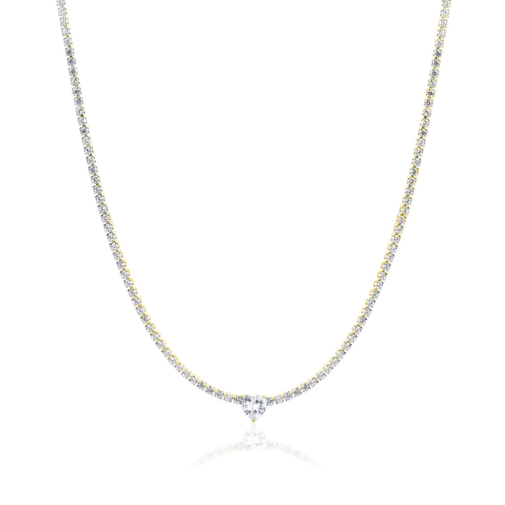Collana donna acciaio tennis gold cuore Brand
