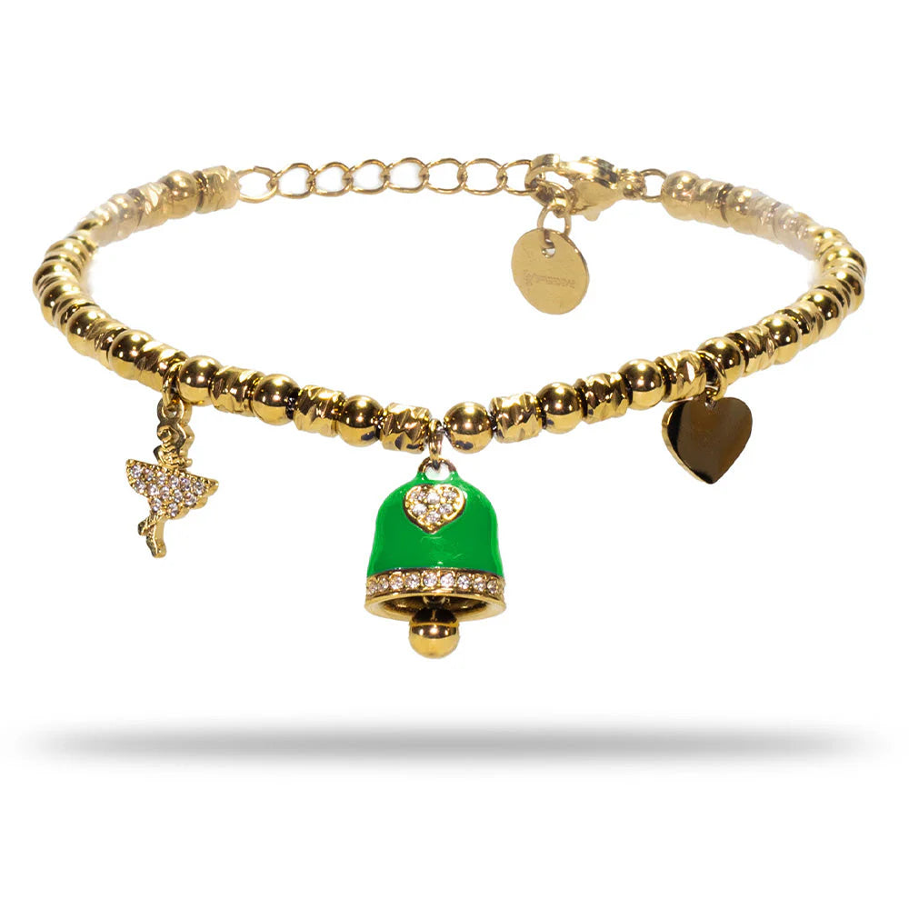 Bracciale donna acciaio Freddy con Campanella e ballerina gold