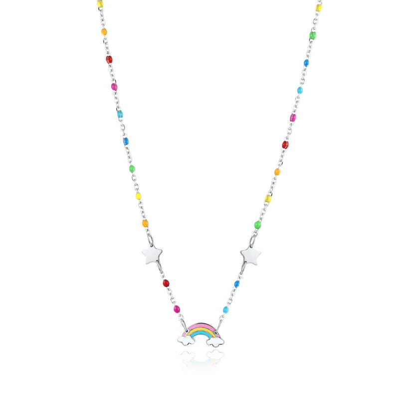 Collana bambina acciaio Brand con arcobaleno e stelline