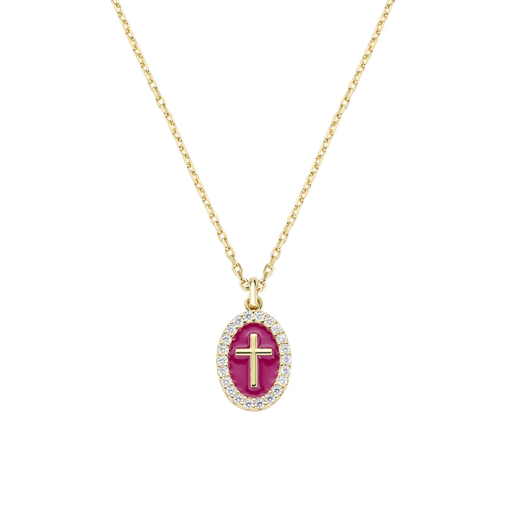 Collana donna Amen croce smaltata placcato oro 18k gold
