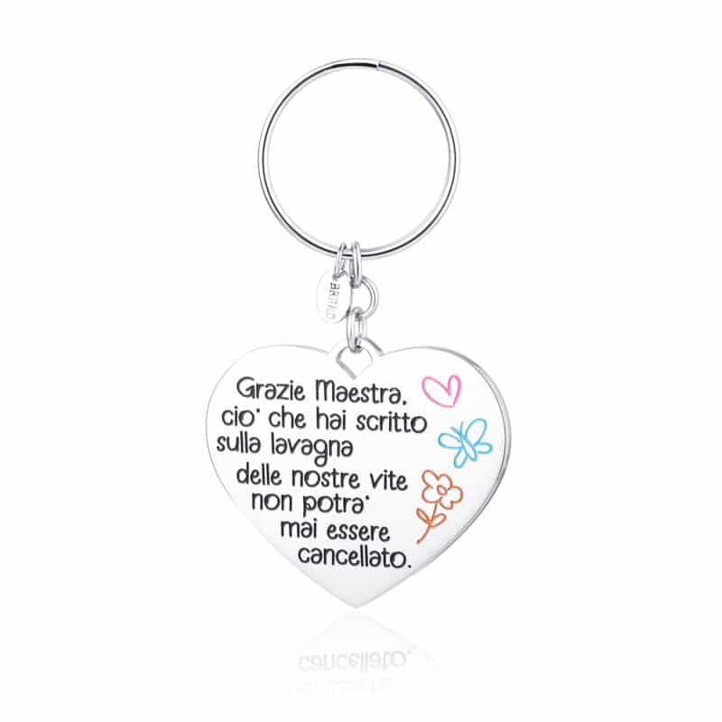 Portachiavi maestra acciaio Brand cuore e disegni