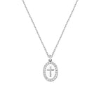 Collana donna Amen croce smaltata bagnata rodio  silver