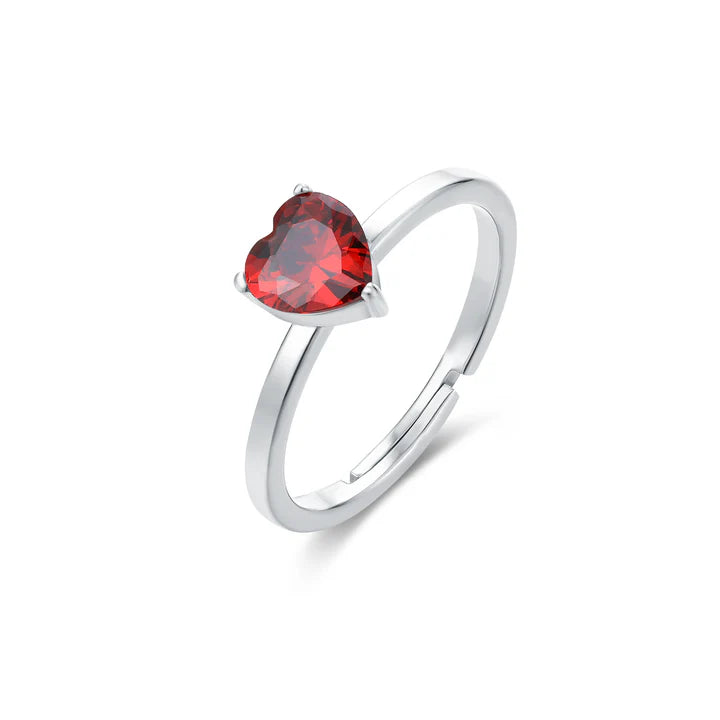 Anello Brand in acciaio con cuore cristallo rosso e verde