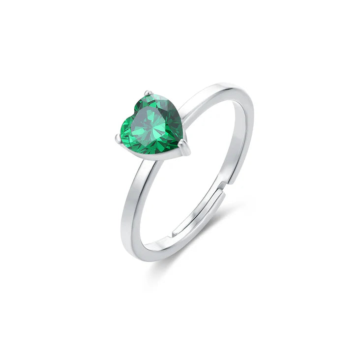 Anello Brand in acciaio con cuore cristallo rosso e verde