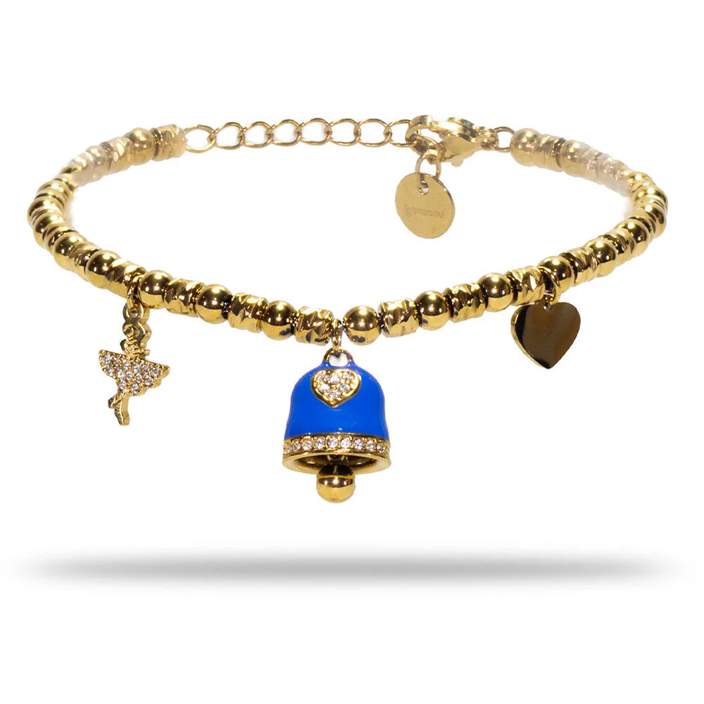 Bracciale donna acciaio Freddy con Campanella e ballerina gold