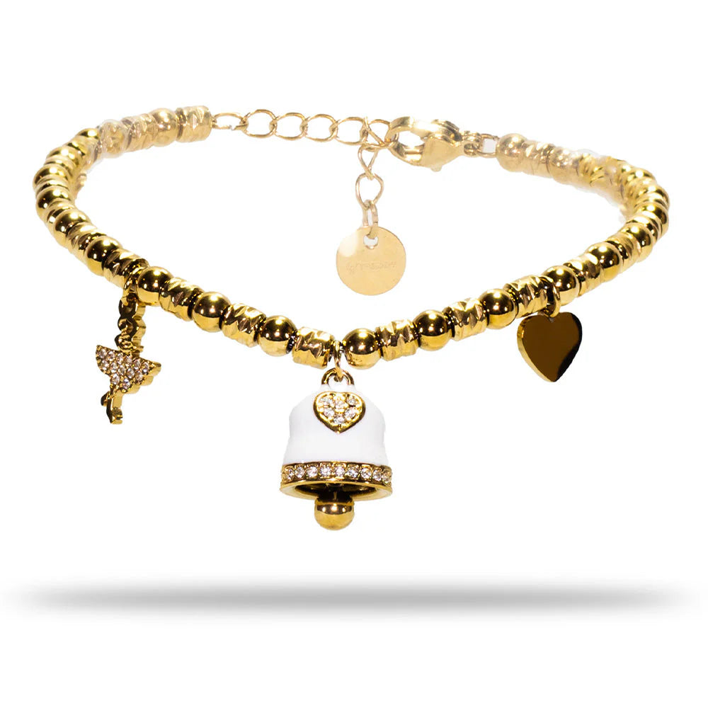Bracciale donna acciaio Freddy con Campanella e ballerina gold