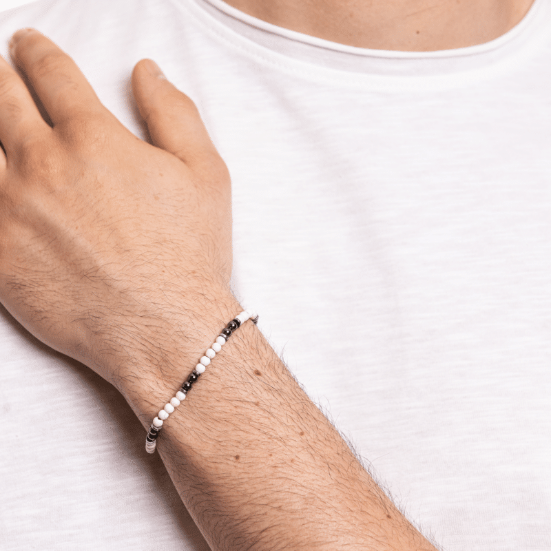 Bracciale acciaio uomo con perline Brand