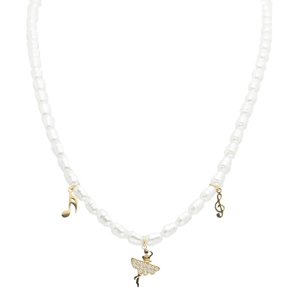 Collana in acciaio con Perle con pendente ballerina oro donna  Freddy