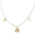 Collana in acciaio con Perle e pendente a quadrifoglio oro donna  Freddy