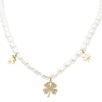 Collana in acciaio con Perle e pendente a quadrifoglio oro donna  Freddy
