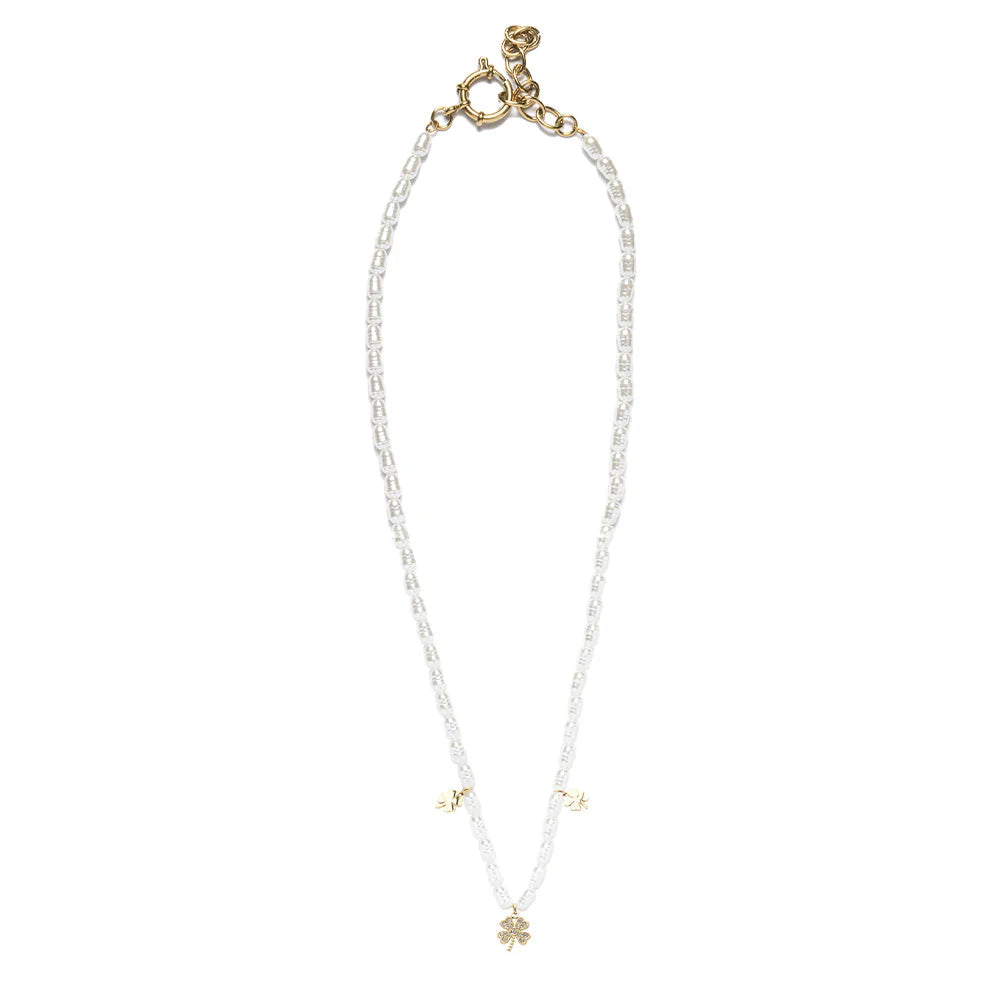 Collana in acciaio con Perle e pendente a quadrifoglio oro donna  Freddy