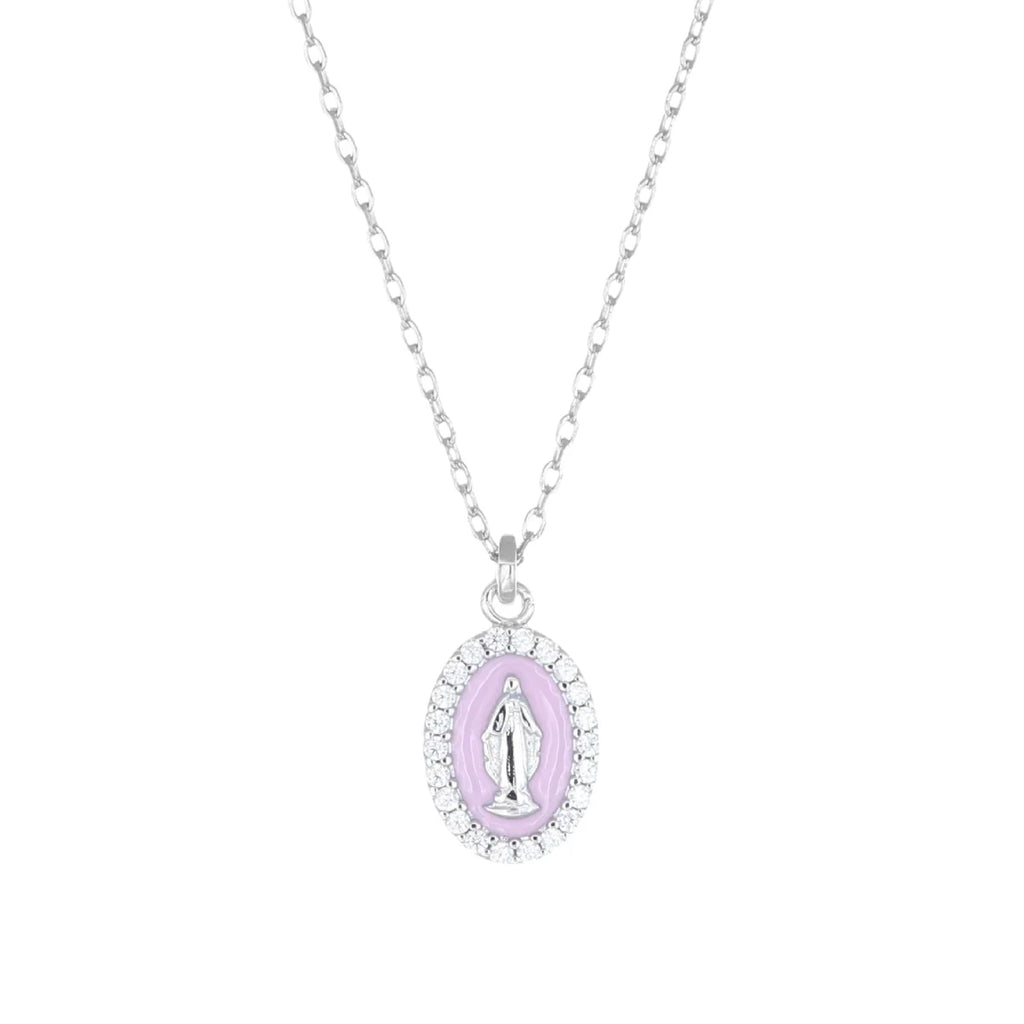 Collana donna Amen con madonnina rosa in argento