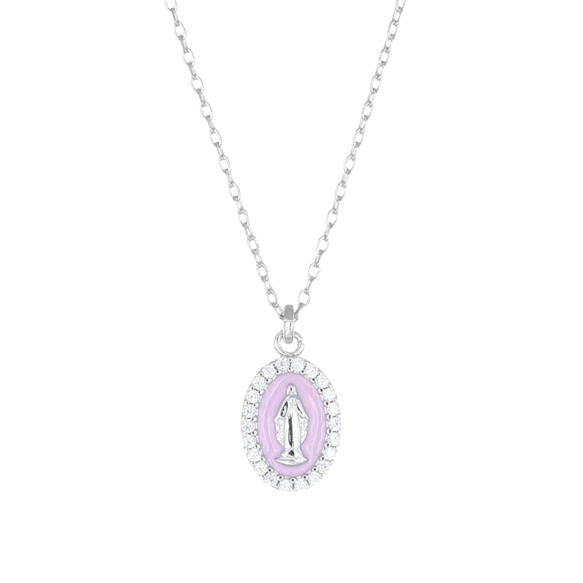 Collana donna Amen con madonnina rosa in argento