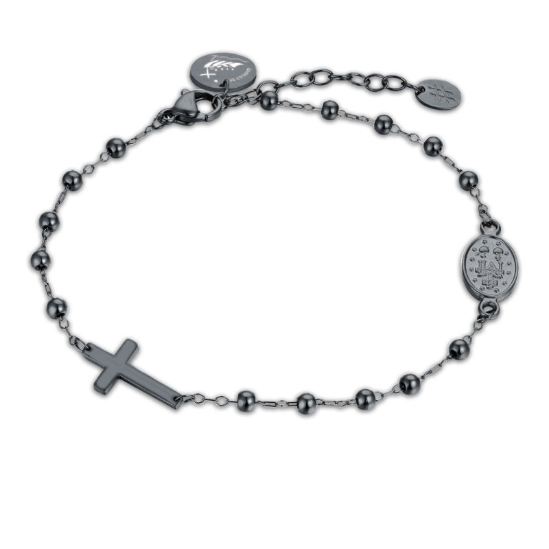 Bracciale acciaio unisex con rosario Brand gold e nero