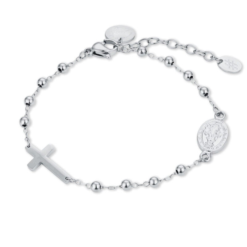 Bracciale acciaio unisex con rosario Brand argento