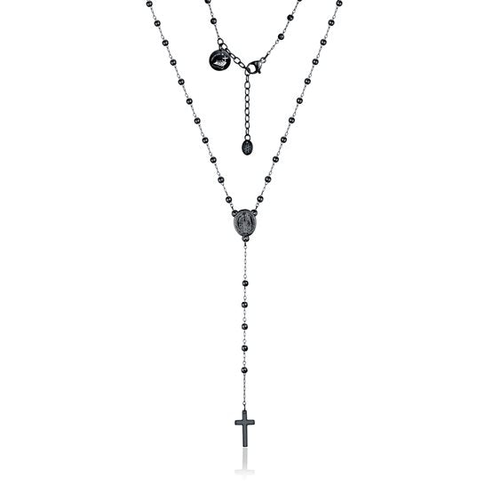 Collana unisex acciaio brand con Rosario nero 18NK026N