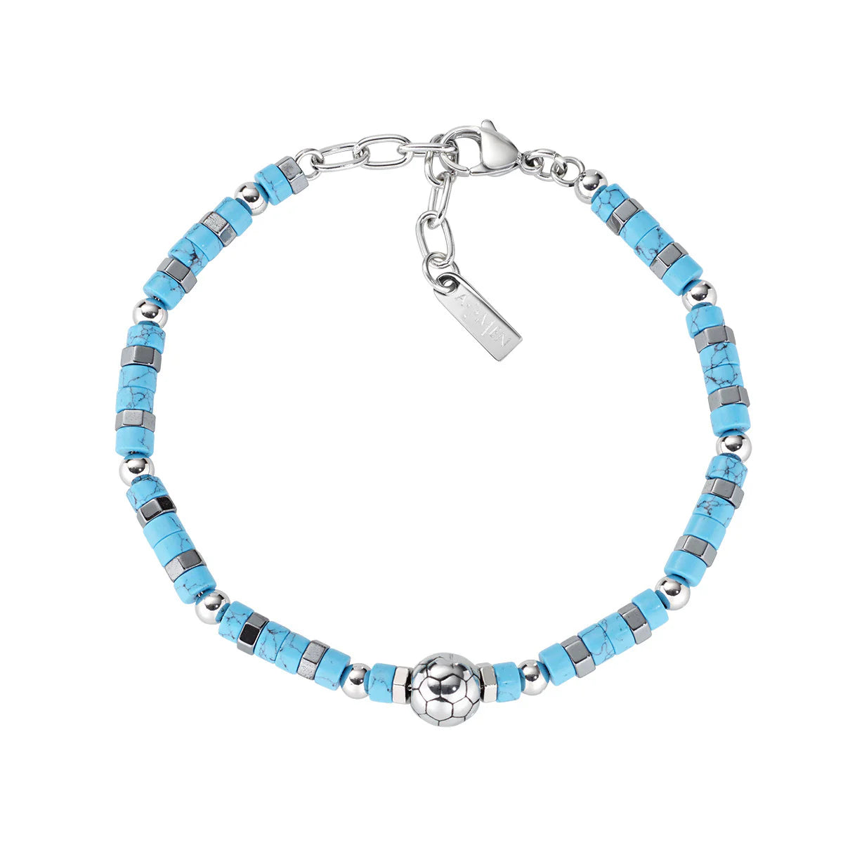 Bracciale uomo acciaio Amen azzurro con pallone