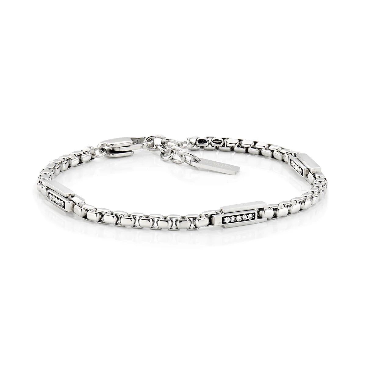 Bracciale a Catena Amen Box in Acciaio con Zirconi Bianchi
