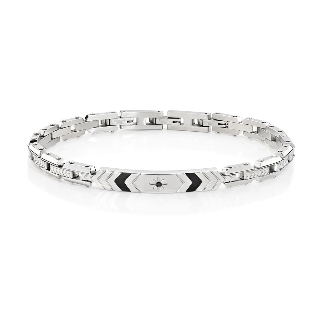 Bracciale Amen uomo Acciaio Maglie Zigrinate con Zircone Nero