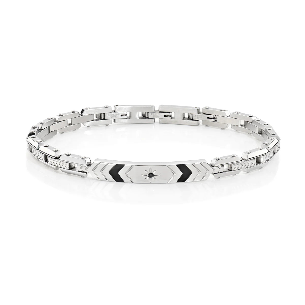Bracciale Amen uomo Acciaio Maglie Zigrinate con Zircone Nero