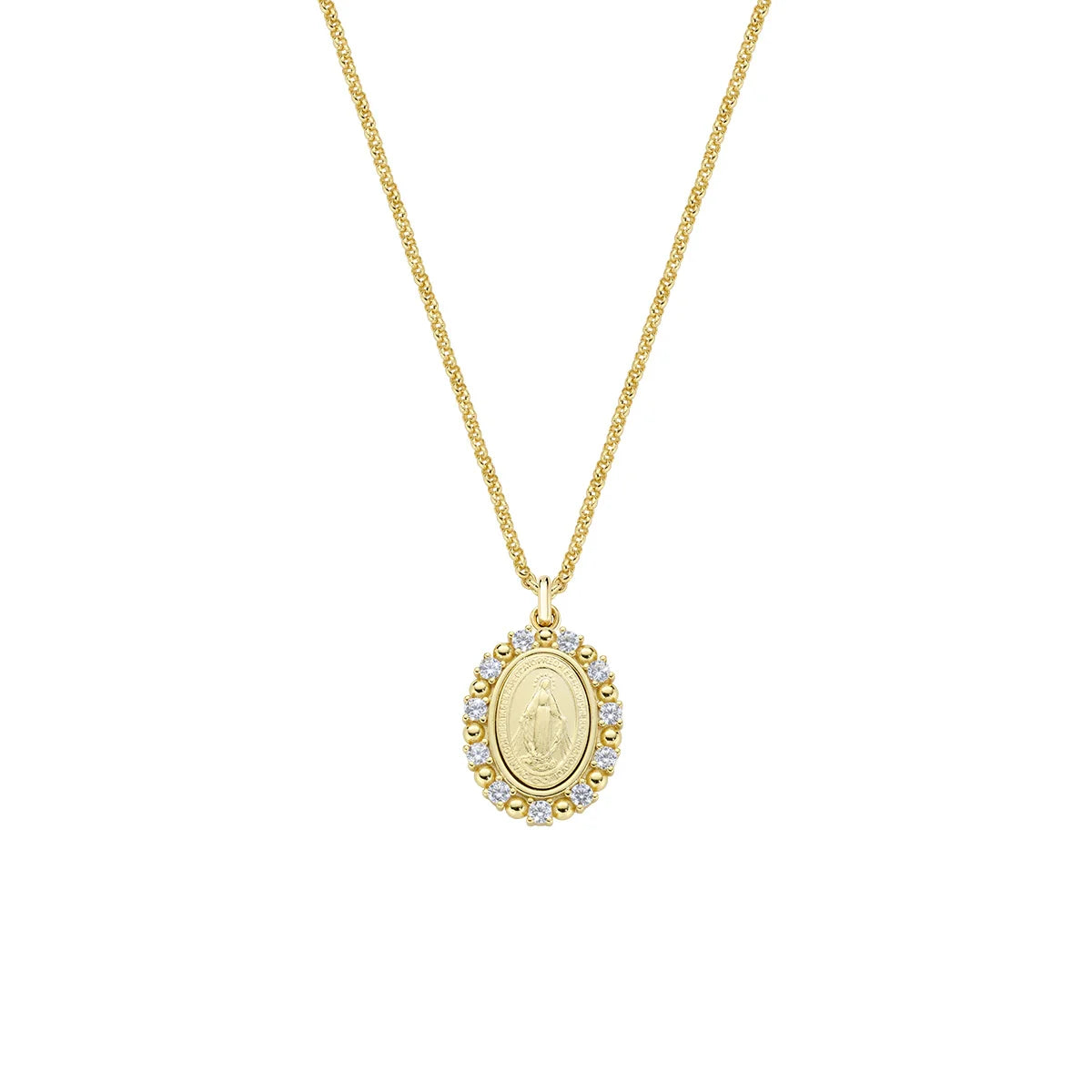 Collana in ottone placcato oro 18k miracolosa con bordo di zirconi OTCLMIGIGBZ