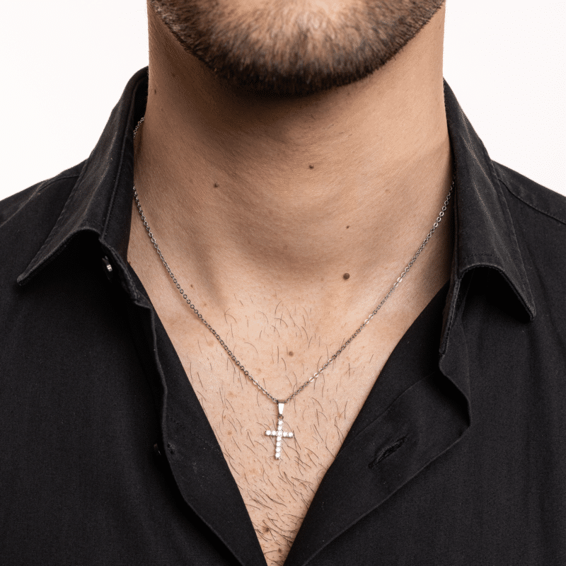 Collana donna- uomo acciaio croce argento Brand 18NK017W
