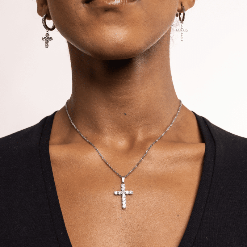 Collana donna- uomo acciaio croce argento Brand 18NK018W