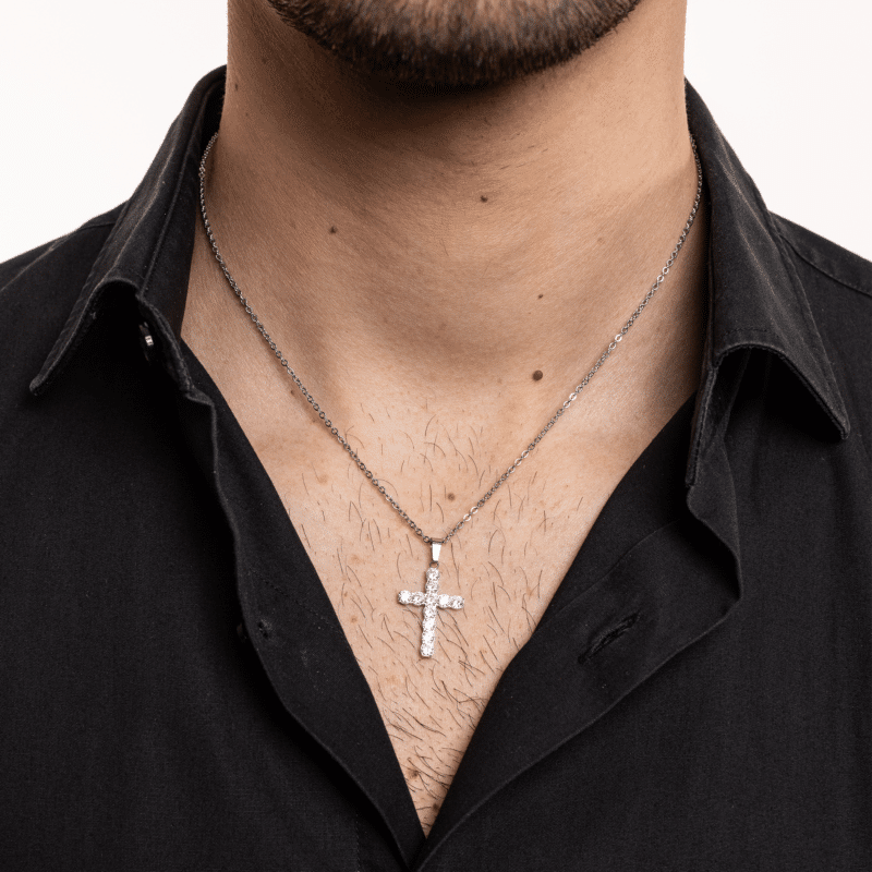 Collana donna- uomo acciaio croce argento Brand 18NK018W